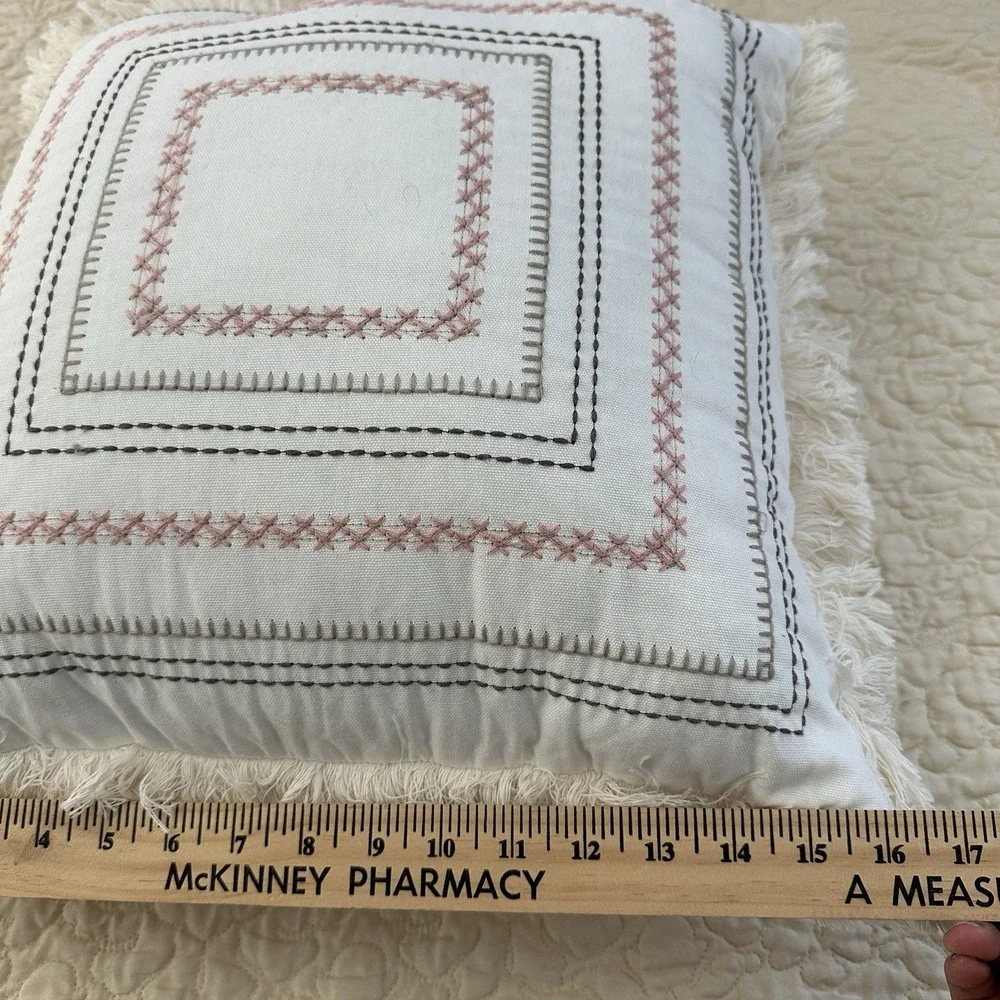 Modern‎ Dreams Throw Pillow 16x16 Inch Cross Stitch Embroidered Geometric White